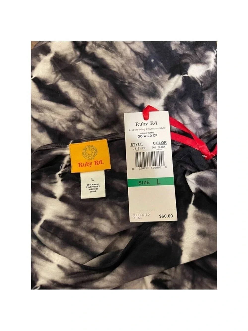 Women's Ruby Rd. Top L Black Tie‎ Dye NWT
